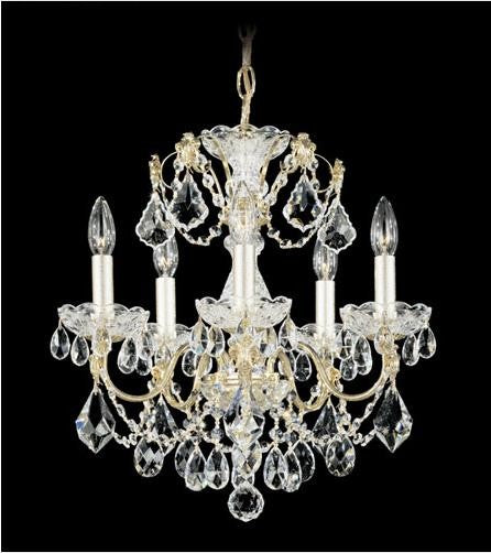 Gold Five-Light Clear Heritage Handcut Crystal Chandelier, 17W x 17H x 17D