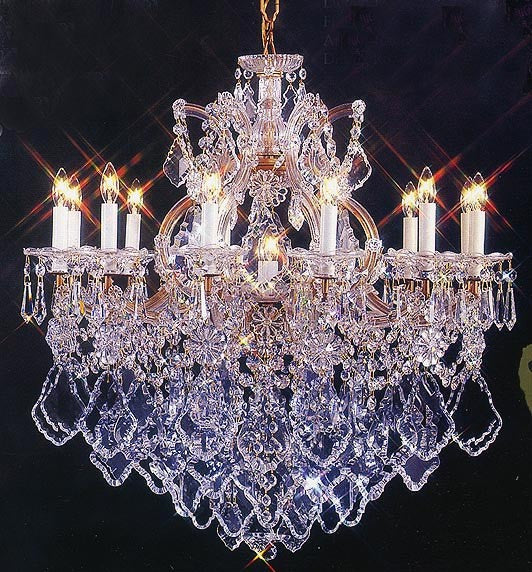Gold plated Maria Theresa chandelier dressed with beautiful Maple Leaf crystal