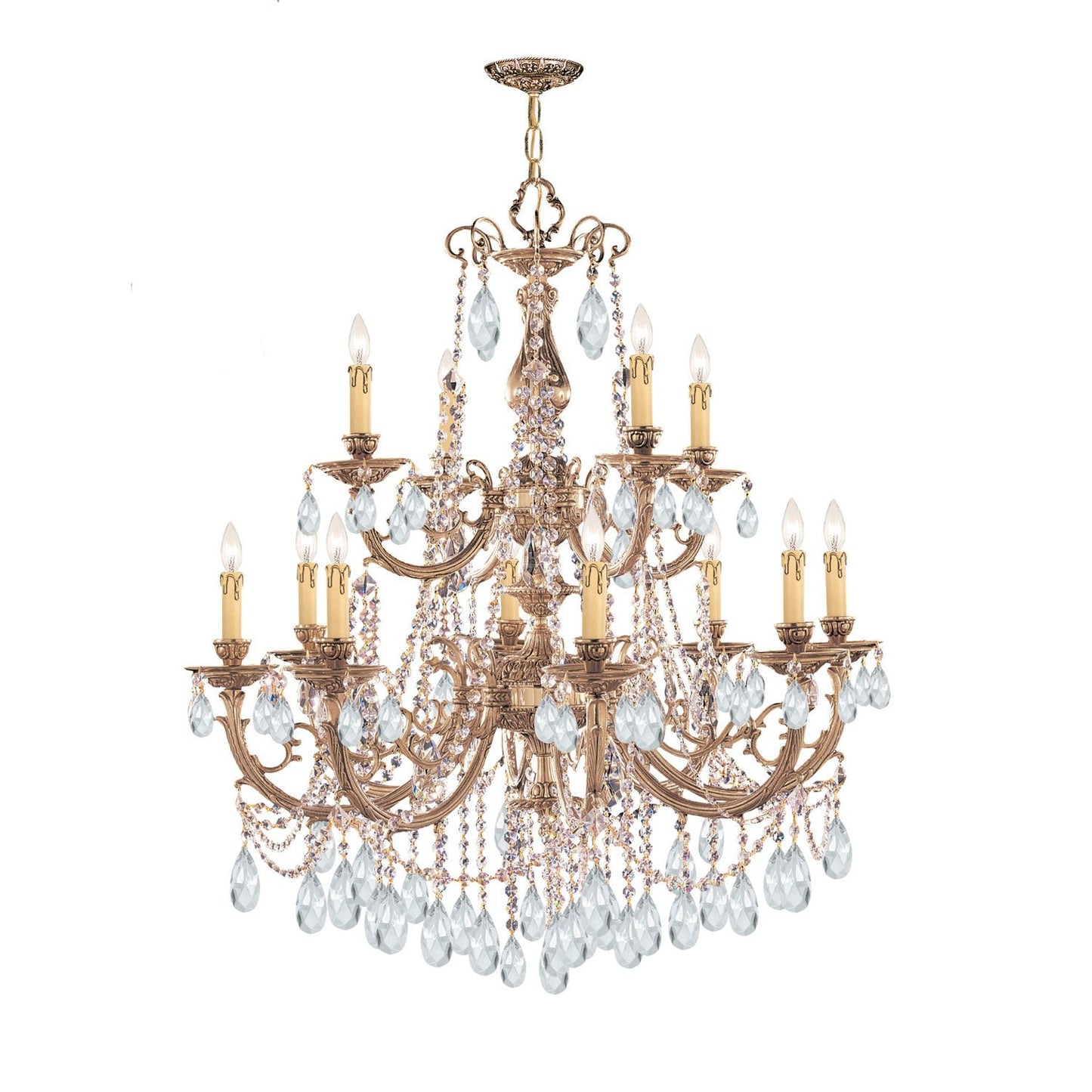 Group Etta Olde Brass Twelve-Light Crystal Chandelier