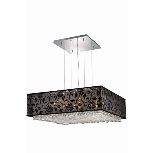 Moda Chrome 13-Light Black Shade Pendant with Golden Teak and Clear Royal Cut Crystal