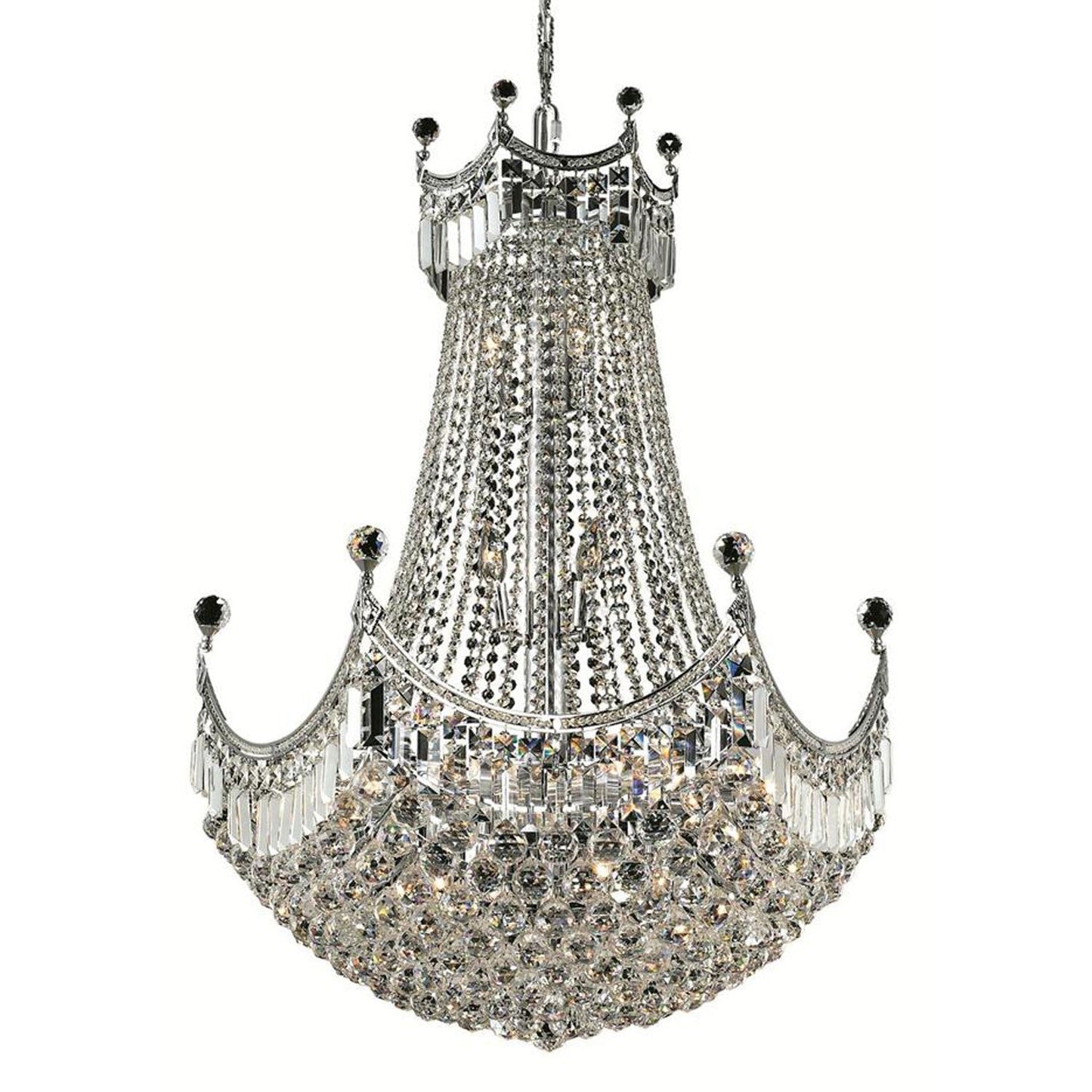Corona Chrome Twenty-Four Light 30-Inch Chandelier with Royal Cut Clear Crystal