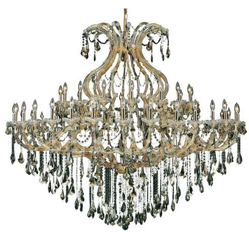 Gold Forty-Nine Light 72-Inch Chandelier with Royal Cut Golden Teak Smoky Crystal