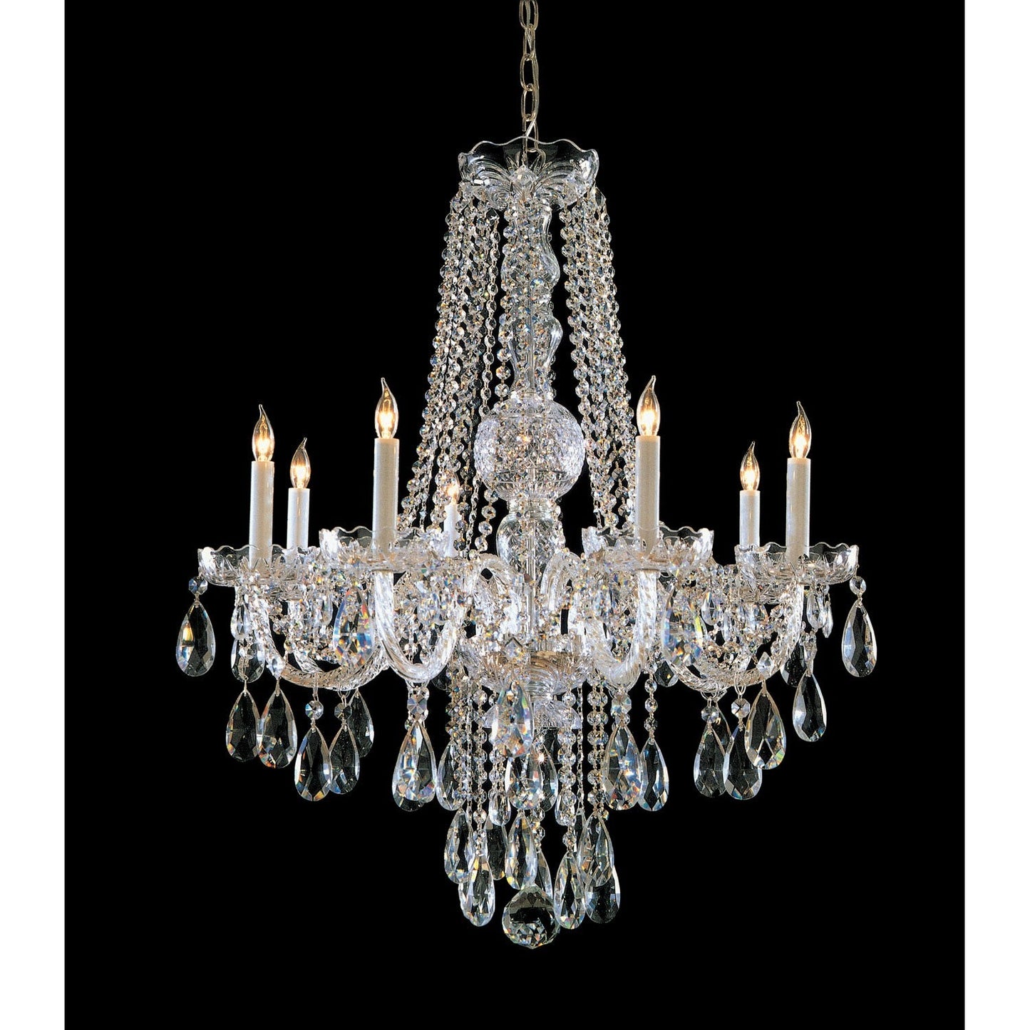 Group Traditional Crystal Swarovski Strass Crystal Polished Chrome Eight-Light Chandelier