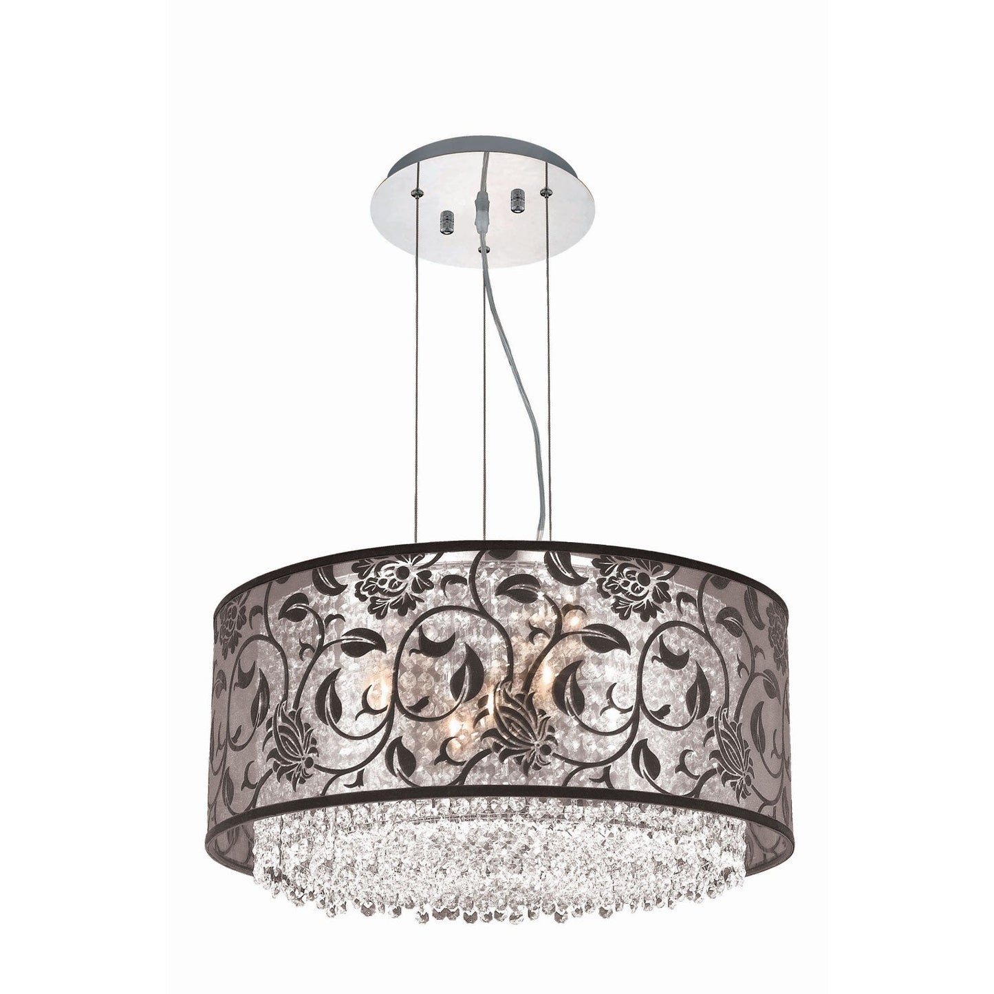 Moda Chrome Five-Light Black Shade Pendant with Rosaline and Clear Royal Cut Crystal