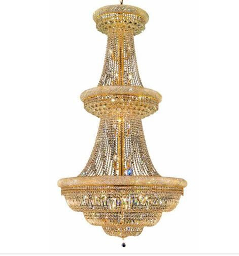 Gold Forty-Two Light Chandelier with Clear Royal Cut Crystals