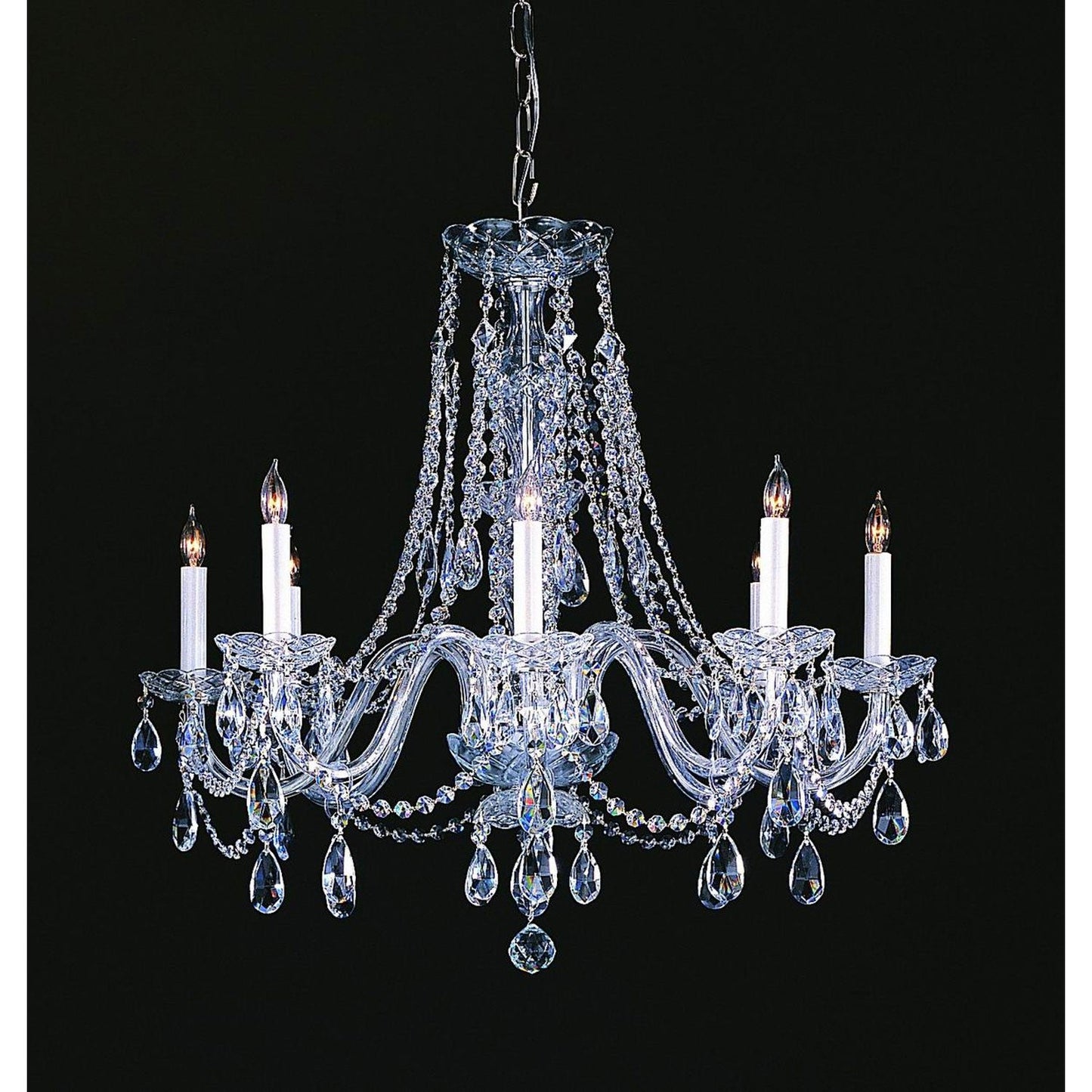 Group Traditional Crystal Swarovski Strass Crystal Polished Chrome Eight-Light Chandelier