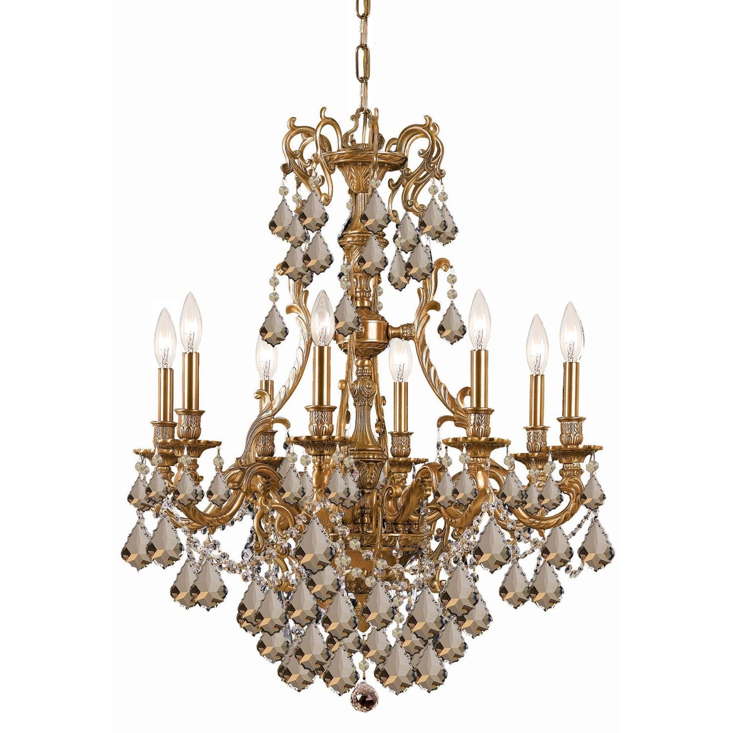 Yorkshire Aged Brass Golden Teak Crystal Eight-Light