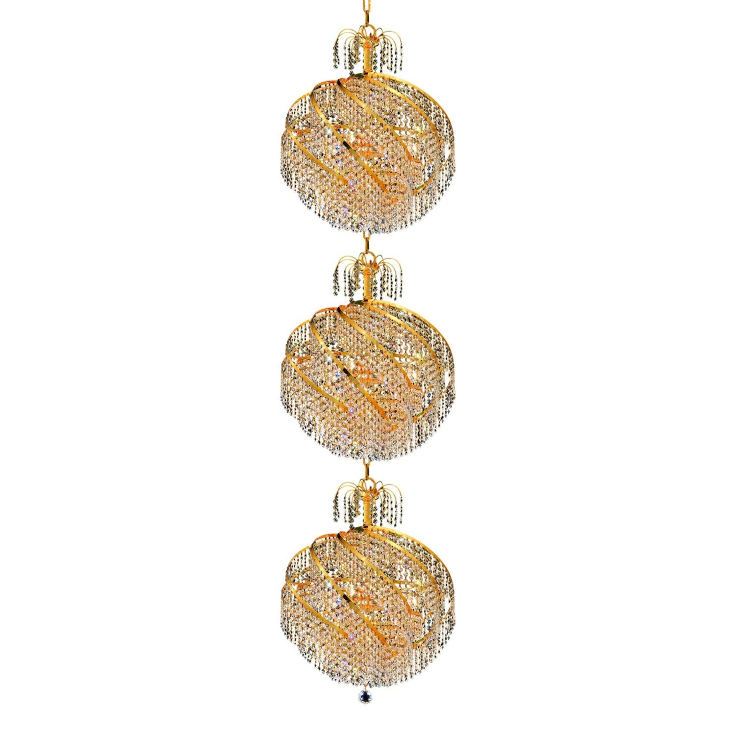 Spiral Gold Thirty-Light 22-Inch Three-Tier Pendant with Royal Cut Clear Crystal