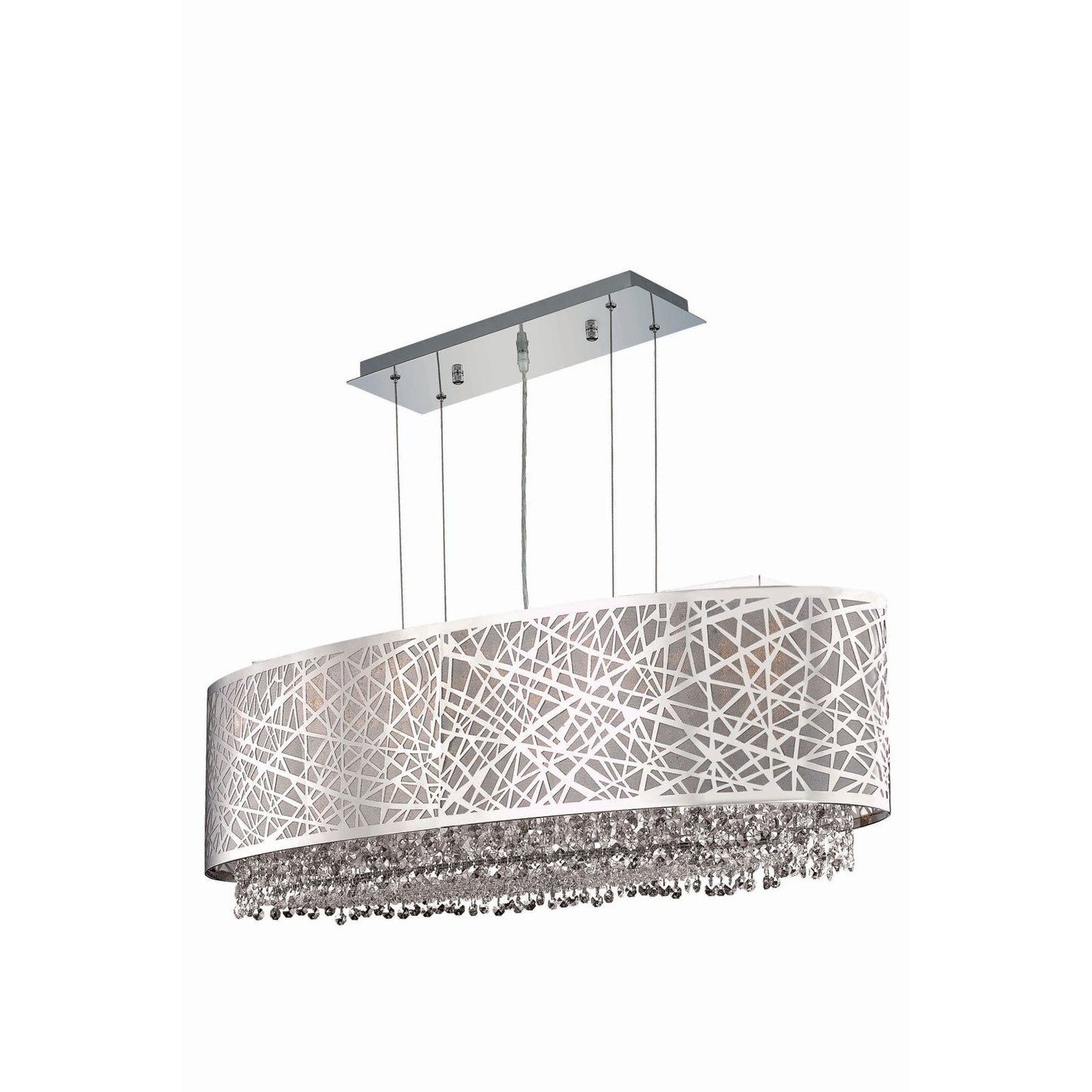 Moda Chrome Five-Light Silver Shade Pendant with Golden Teak and Clear Royal Cut Crystal