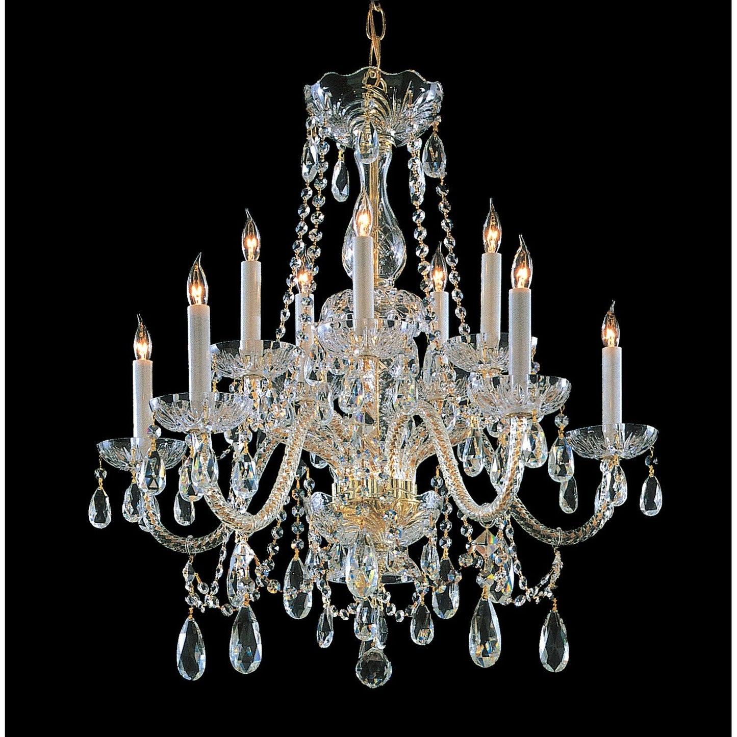 Group Traditional Crystal Swarovski Strass Crystal Polished Brass Five-Light Chandelier
