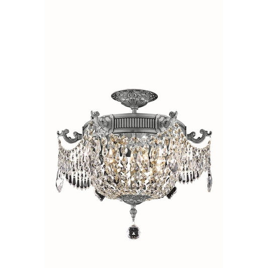 Esperanza Pewter Three-Light Flush Mount with Elegant Cut Crystal