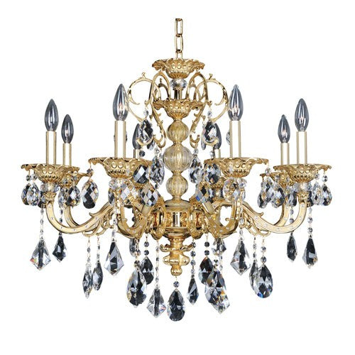 Gold Eight-Light 28.5-Inch Wide Chandelier with Firenze Clear Crystal