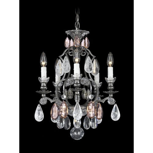 Five-Light Pink and Black Diamond Rock Crystal Chandelier, 14.5W x 19H x 14.5D