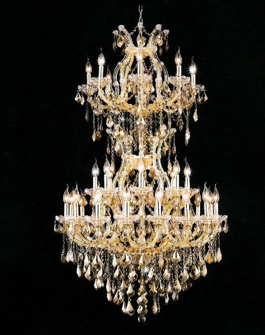 Gold plated maria theresa foyer crystal chandelier with golden teak crystal drops