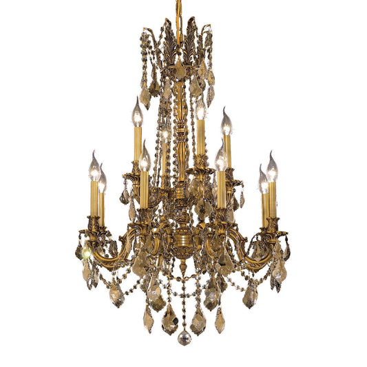 French Gold Twelve-Light 24-Inch Chandelier with Royal Cut Golden Teak Smoky Crystal