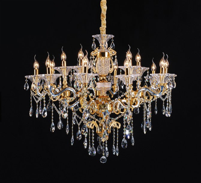 Gold plated traditional 15 light crystal Chandelier