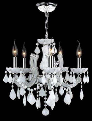 Five-Light Chrome Finish with White Crystal Chandelier
