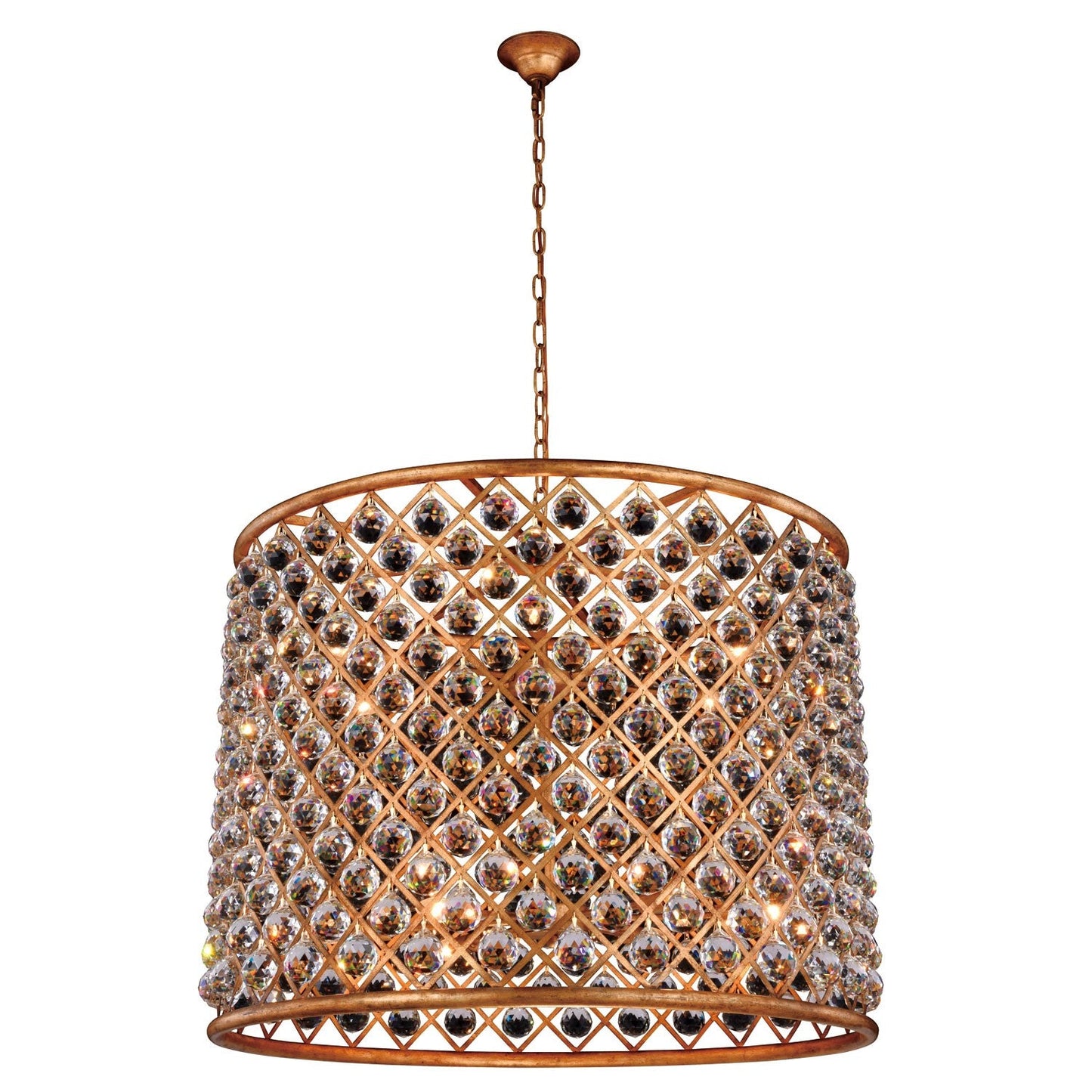 Madison Golden Iron 35.5-Inch Twelve-Light Pendant with Faceted Crystal