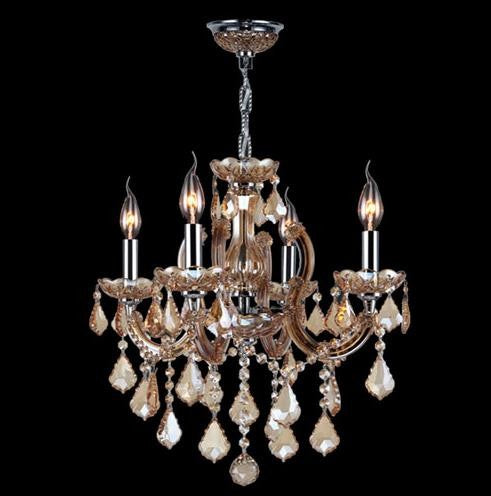 Four-Light Chrome Finish with Amber Crystal Chandelier