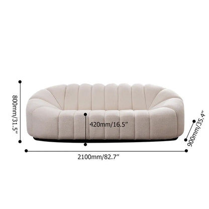 83" Modern Oval Boucle White Upholstered Sofa - 3-Seater