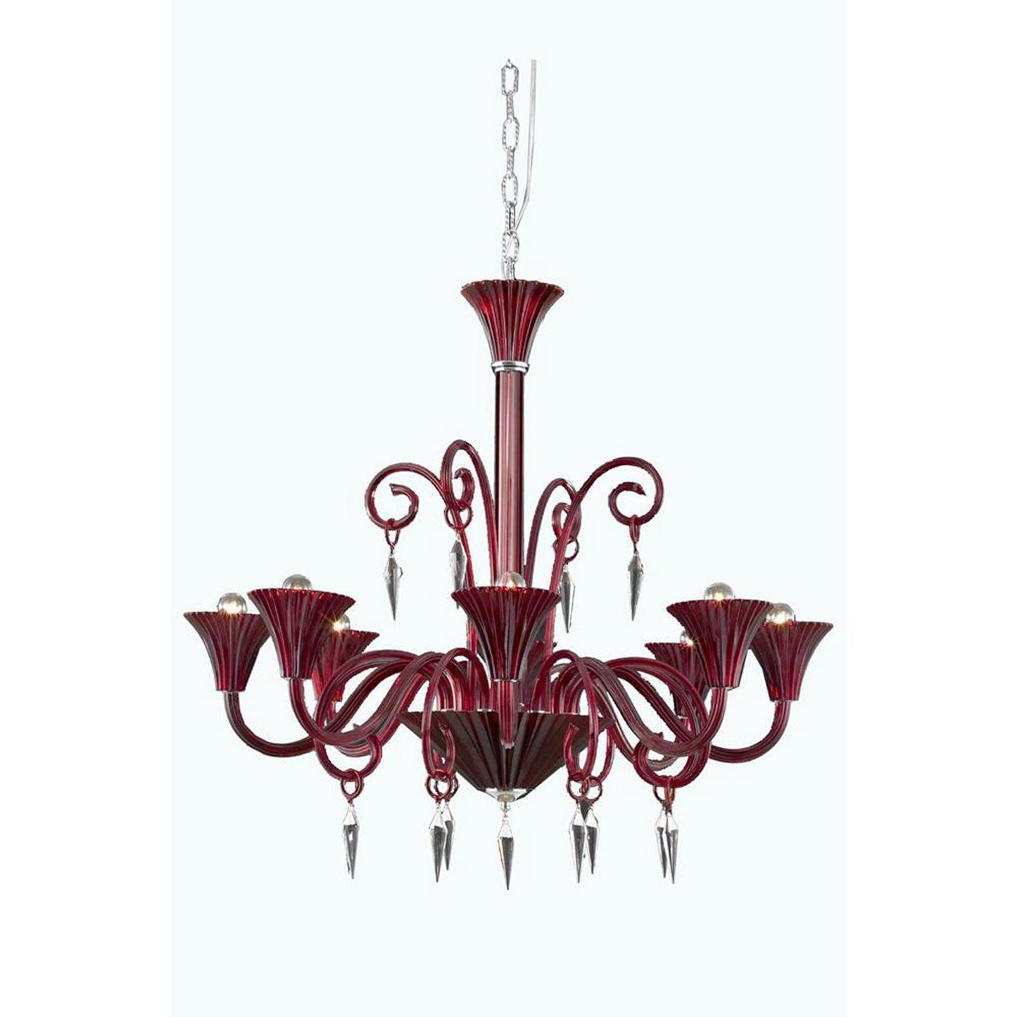 Symphony Red Eight-Light Chandelier with Elegant Cut Crystal