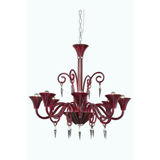Symphony Red Eight-Light Chandelier with Elegant Cut Crystal