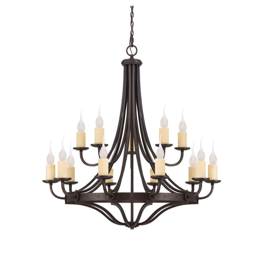 Oiled Copper Fifteen-Light Chandelier