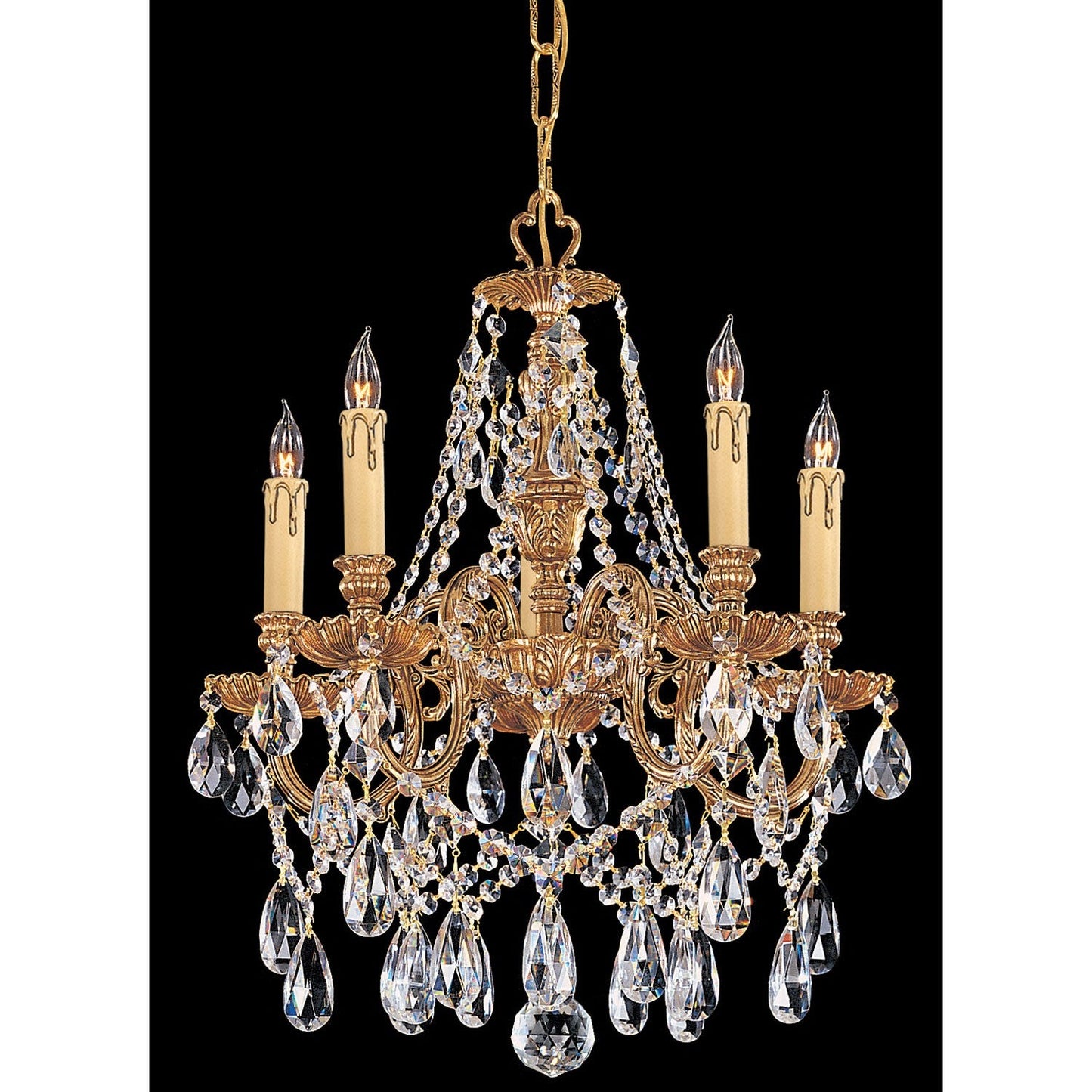 Group Novella Ornate Cast Brass Five-Light Chandelier with Swarovski Strass Crystal