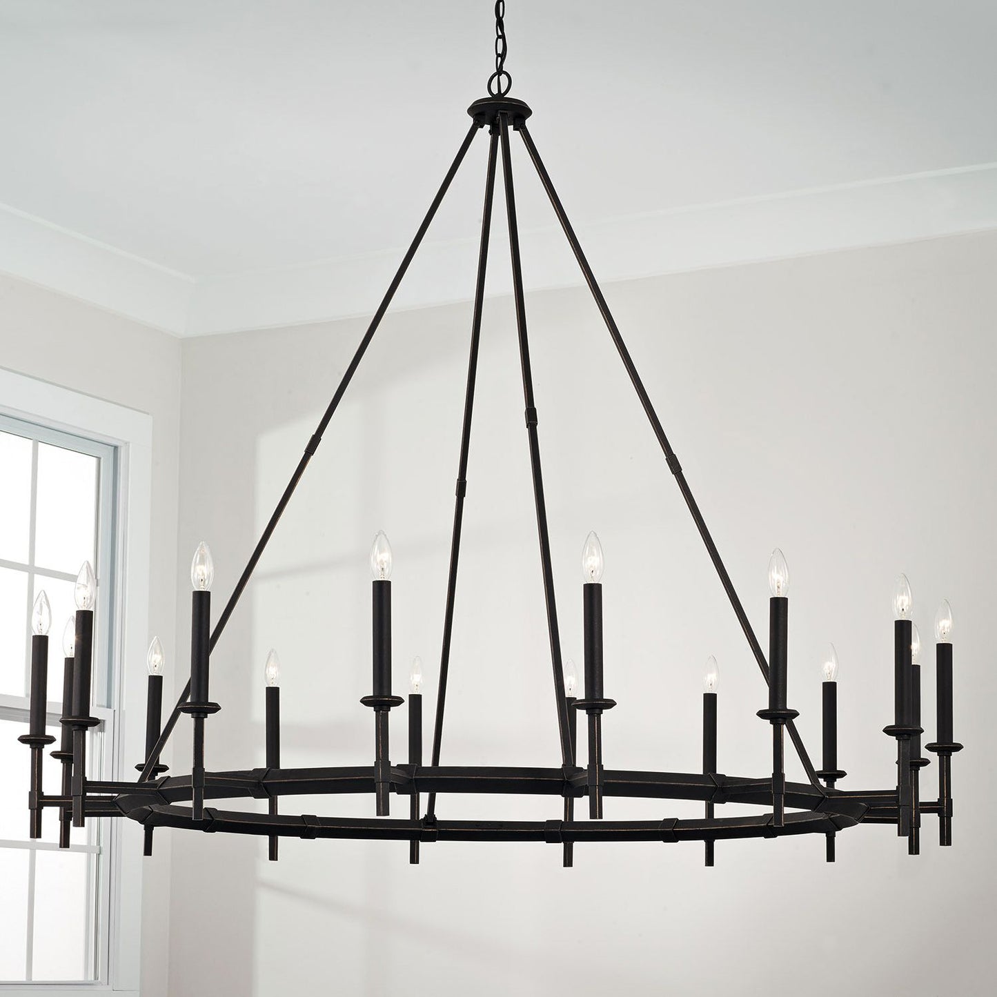 60" W x 52" H 16-Light Oversized Wagonwheel Ring Chandelier in Br