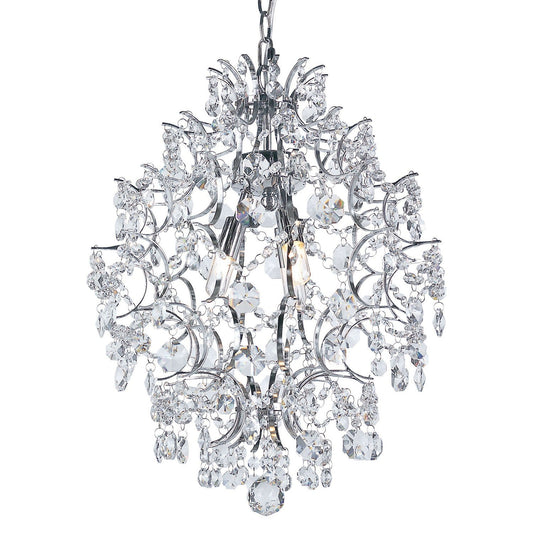 Versailles Polished Chrome 3 Light Pendant with Cut Crystal Bead Strands