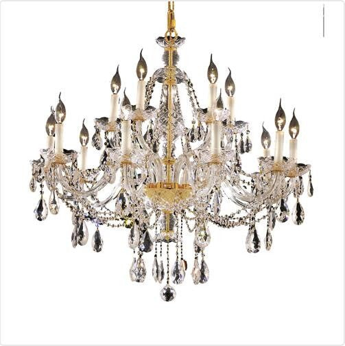 Gold Fifteen-Light 35-Inch Chandelier with Royal Cut Clear Crystal