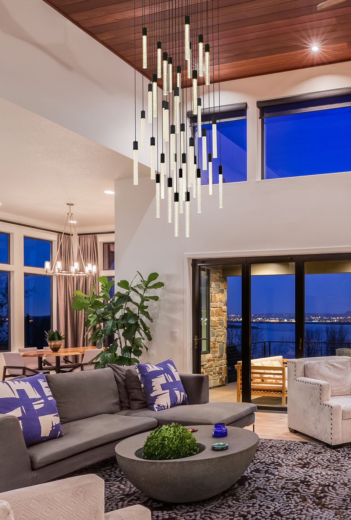 Weston 42" Wide Black and Crystal Multi-Light Pendant