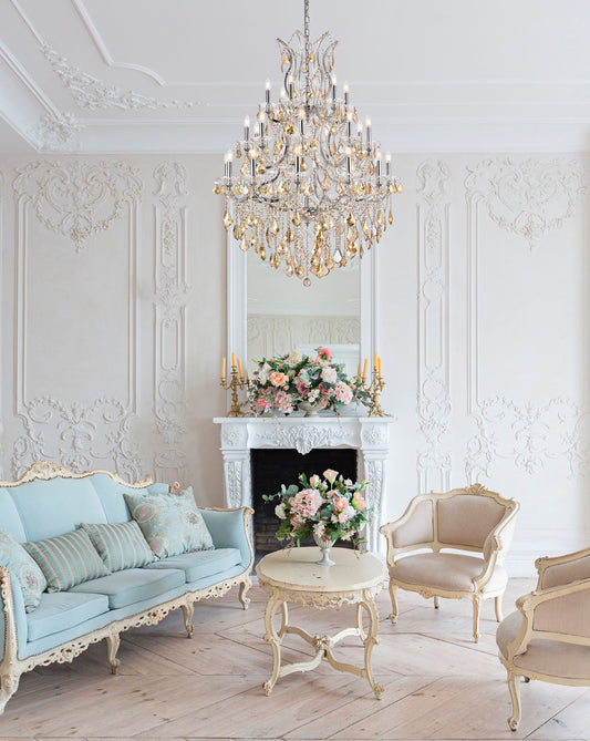 Maria Theresa 38" Wide Chrome and Golden Crystal Chandelier