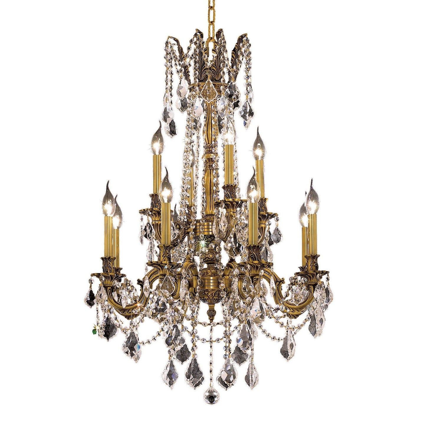 French Gold Twelve-Light 24-Inch Chandelier with Royal Cut Clear Crystal