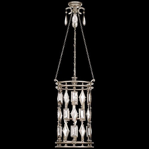 Six-Light Lantern in Silver Leaf Finish with Clear Crystal Gems