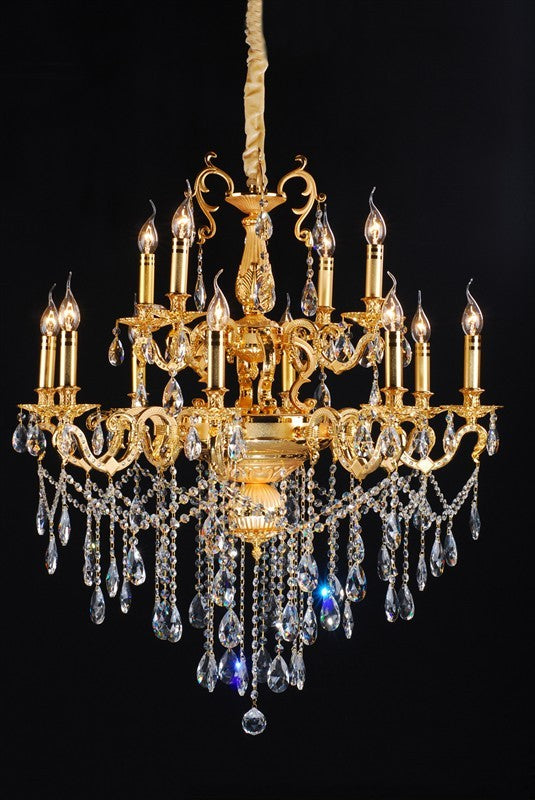 Gold plated 12 light traditional crystal Chandelier