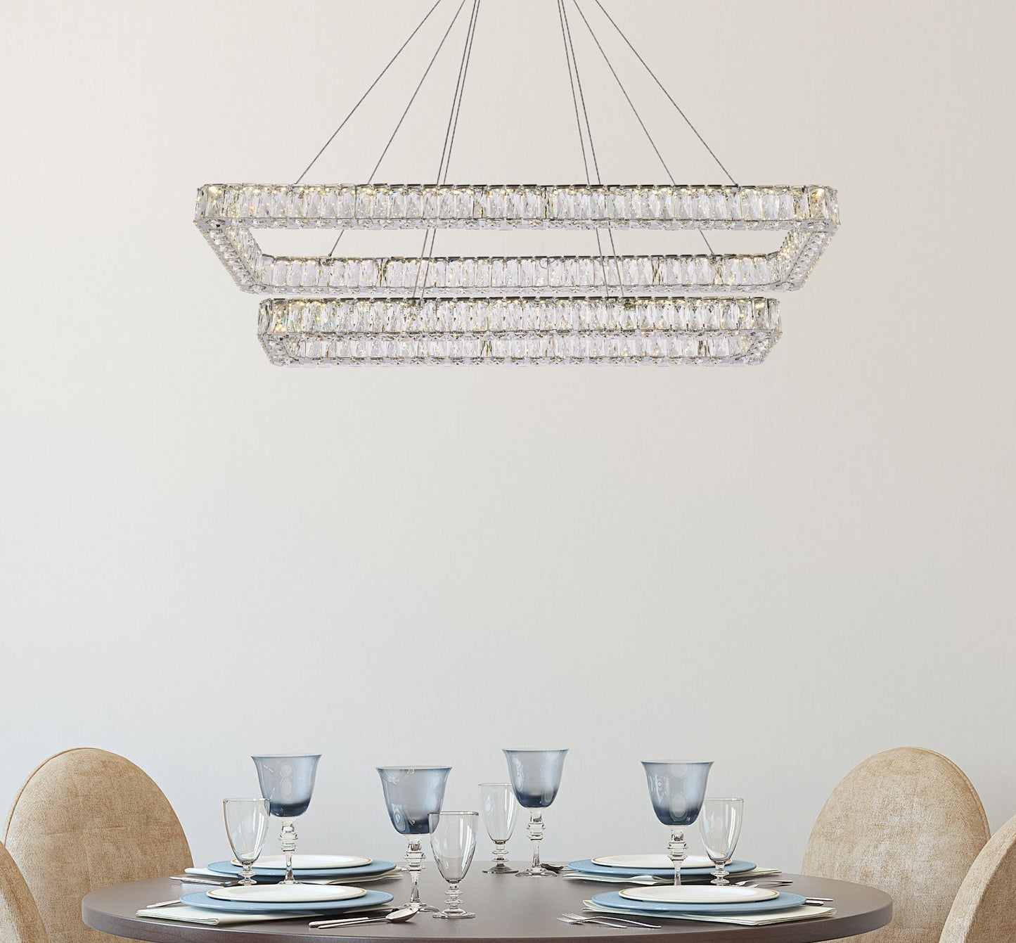 Monroe 50" Wide Chrome Crystal LED Rectangular Pendant Light