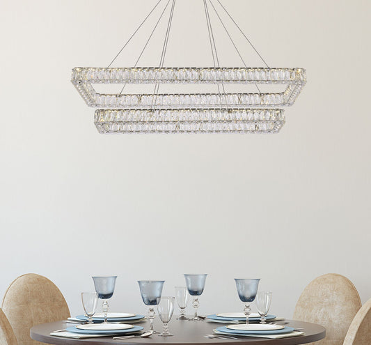 Monroe 50" Wide Chrome Crystal LED Rectangular Pendant Light