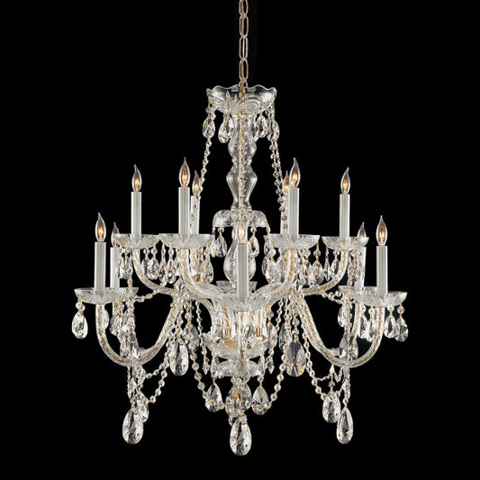 Polished Brass Twelve-Light Swarovski Elements Crystal Chandelier