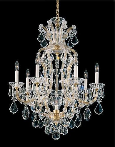 Gold Eight-Light Chandelier with Clear Hand Cut Crystal