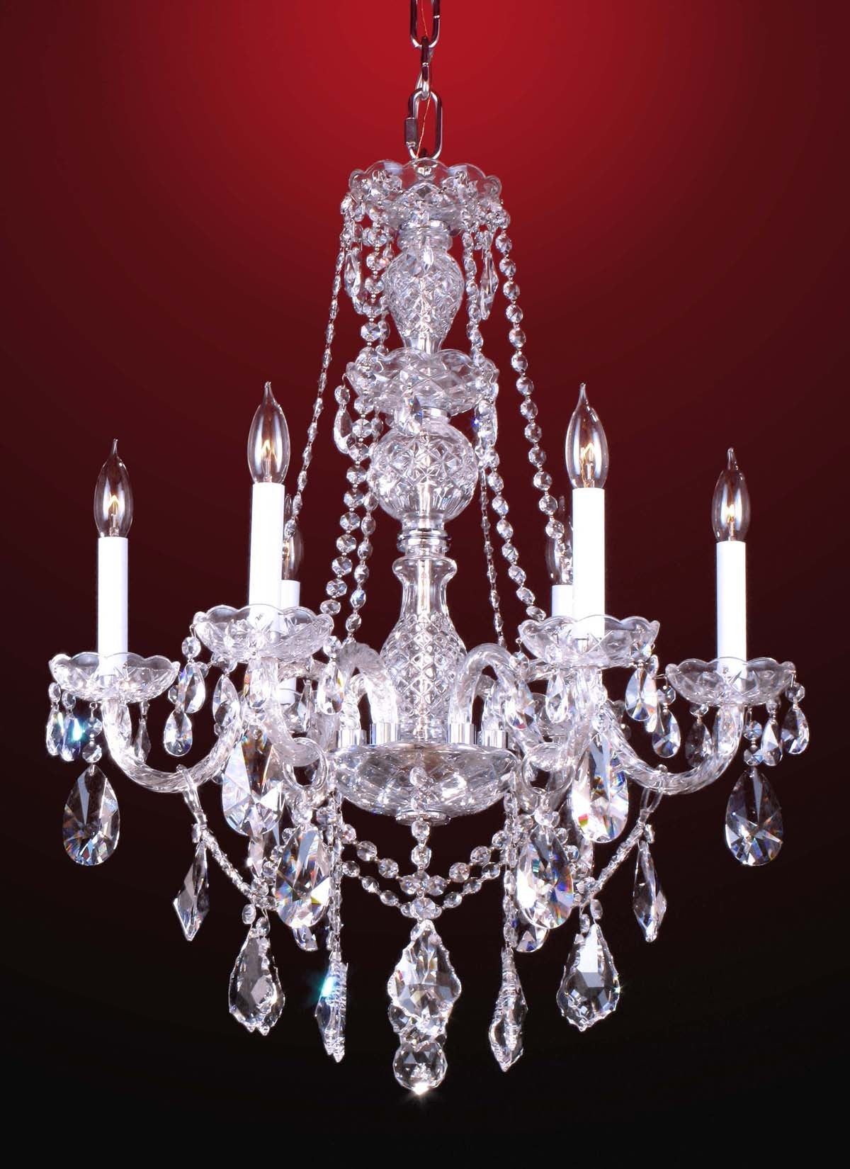 6 Lights Bohemian Crystal chandelier in polished chrome finish
