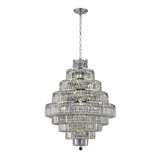 Chrome Twenty-Light 30-Inch Nine-Tier Chandelier with Royal Cut Clear Crystal