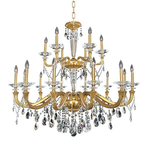 Jolivet Historic Brass 18-Light 43-Inch Wide Chandelier with Firenze Clear Crystal