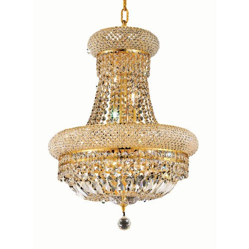 Gold Eight-Light 16-Inch Chandelier with Royal Cut Clear Crystal and Crystal Drop