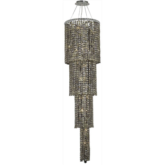 Maxim Chrome Eighteen-Light 18-Inch Four-Tier Pendant with Royal Cut Golden Teak Smoky Crystal