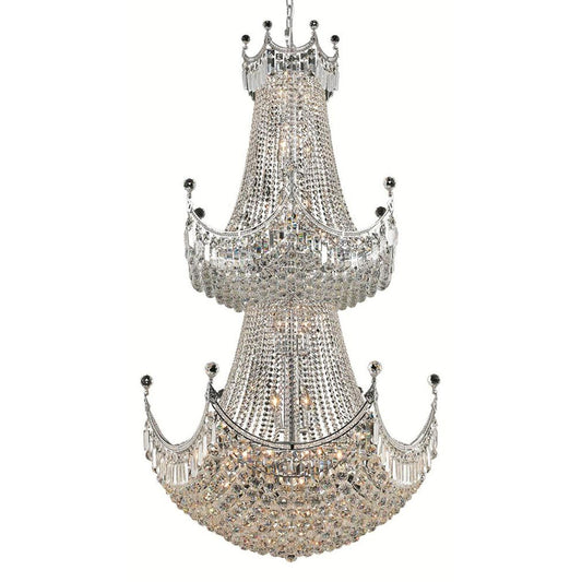 Corona Chrome Thirty-Six Light 36-Inch Two-Tier Chandelier with Royal Cut Clear Crystal