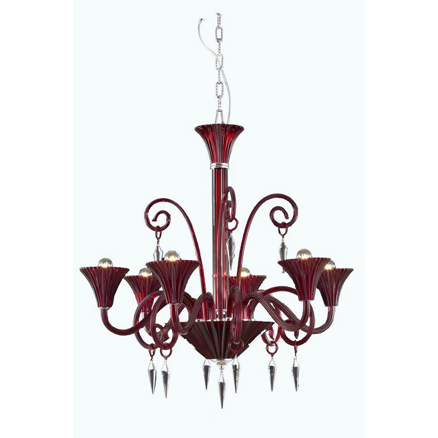 Red Six-Light Chandelier with Elegant Cut Crystal