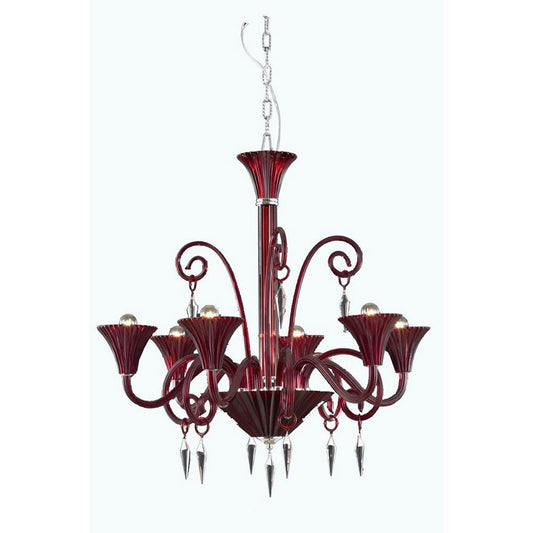 Red Six-Light Chandelier with Elegant Cut Crystal