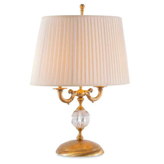 Maitland Smith Aged Brass Table Lamp with Crystal Insert