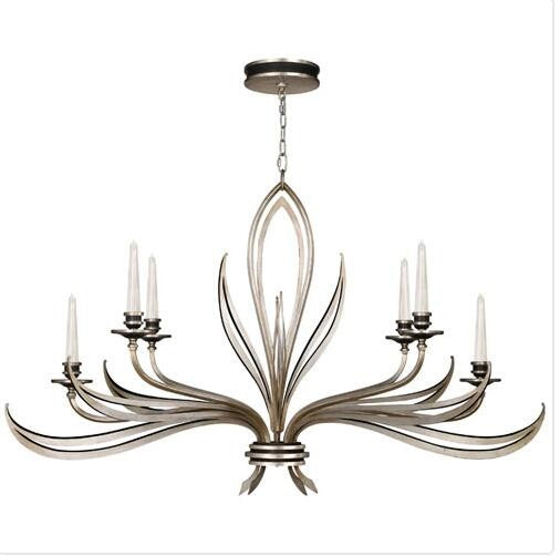 Silver Six-Light Chandelier in Antique Silver Leaf Finish